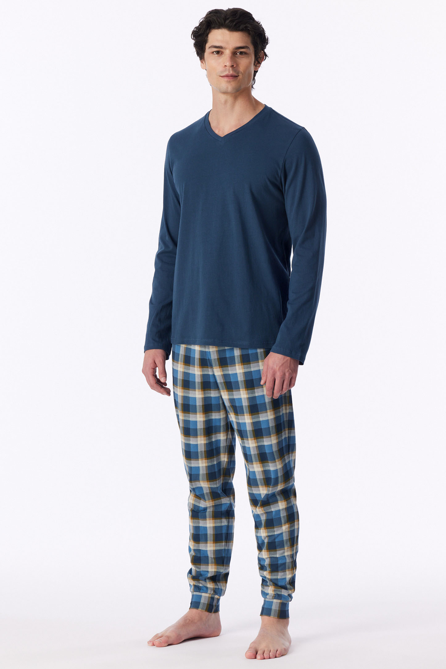 Schiesser Pyjama met V-hals en boorden deep blue